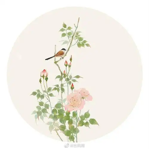 鸟啼花羞,画意诗情.古风水彩插画,花鸟系列.(画师@无轩)#古风插画