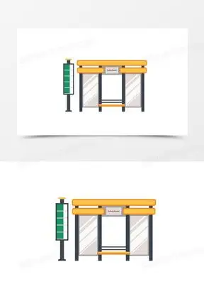 手绘公交站牌候车区免抠素材