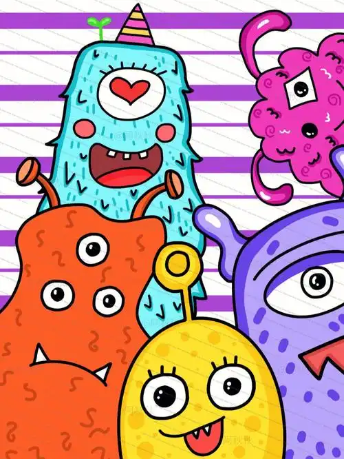 怪兽儿童画来啦奇怪的小怪兽手绘带线稿