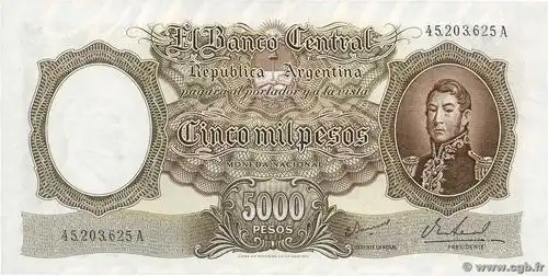 5000 pesos argentina 1962 p.280b