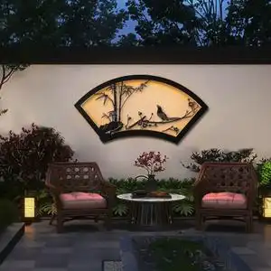 户外防水壁灯扇形镂空影壁墙装饰中式园林庭院景观灯围墙挂件饰