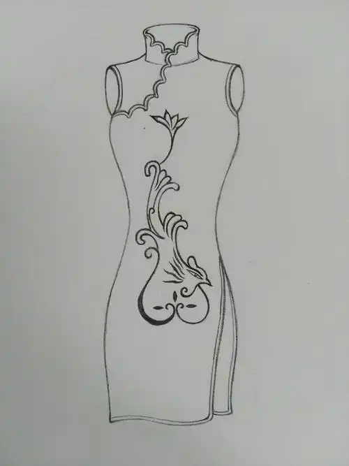 旗袍图案简笔画荷花