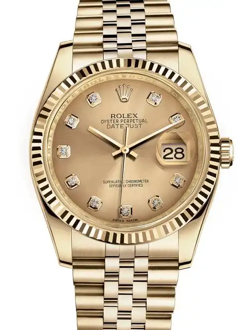 劳力士日志型36黄金牙圈香槟色面钻标男表116238-0061