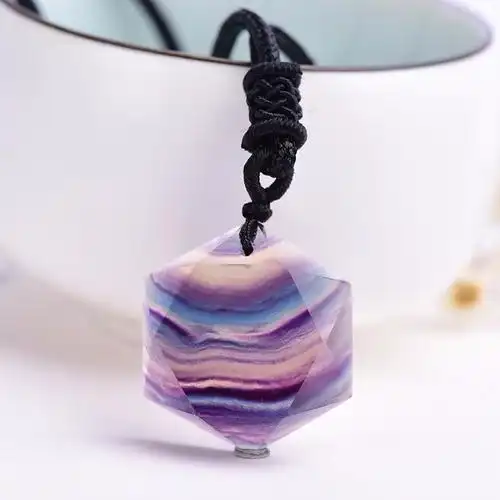 唯诚天然七彩萤石吊坠六芒星大卫星吊坠彩虹条纹萤石原石项链男女礼物