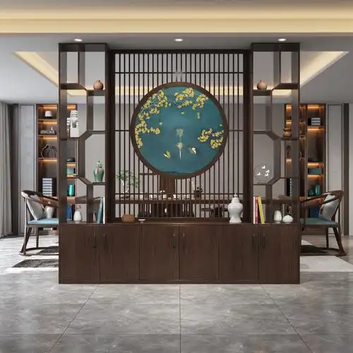 新中式实木屏风遮挡置物架家用隔断现代简约客厅胡桃木定制玄关柜