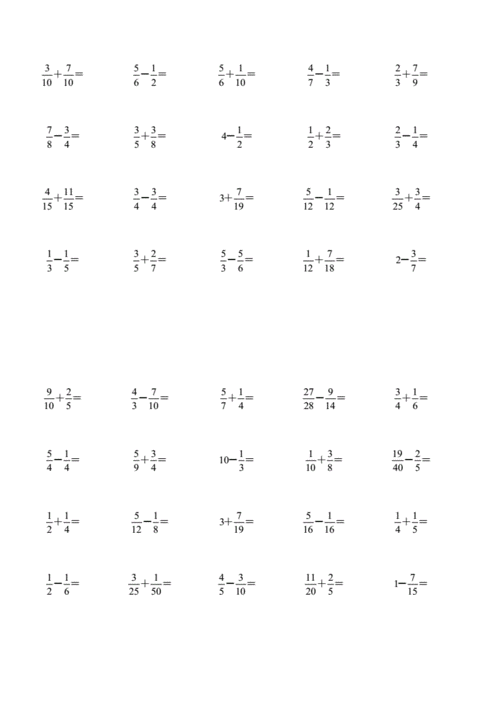 五年级分数加减法口算练习doc6页