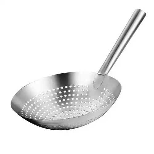 特厚大漏勺带盖油盆厨师油鼓漏厨房酒店油炸火锅大漏勺大号凉虾盆30