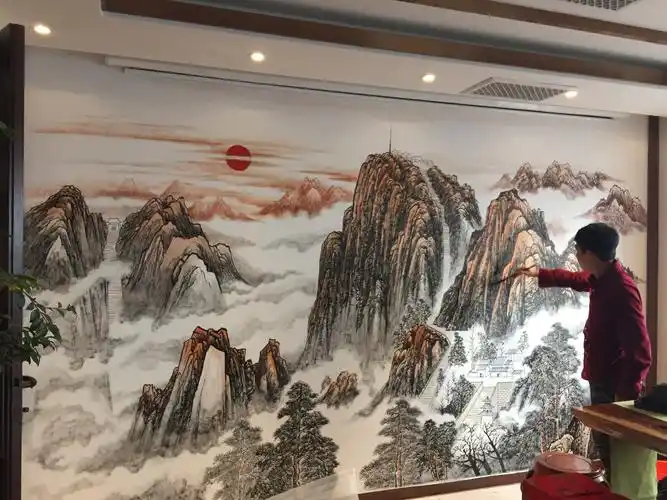 袁为健巨幅山水画墙绘创作
