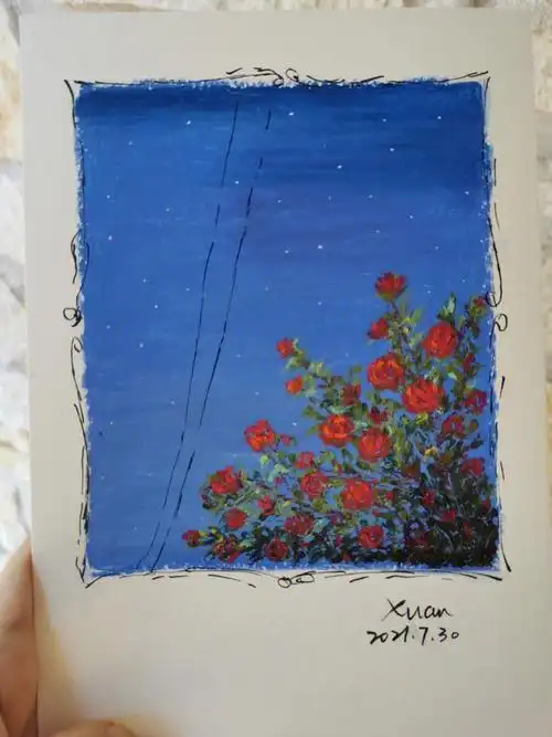 这是本期课程最后一幅打卡啦自己画完发现好多问题玫瑰和枝干支楞着