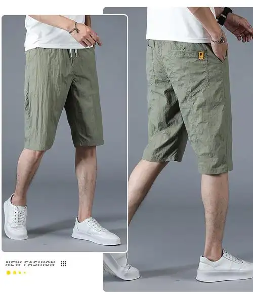 皮尔卡丹轻奢高档品牌六分裤男夏季薄款松紧裤冰丝休闲短裤男士裤子中