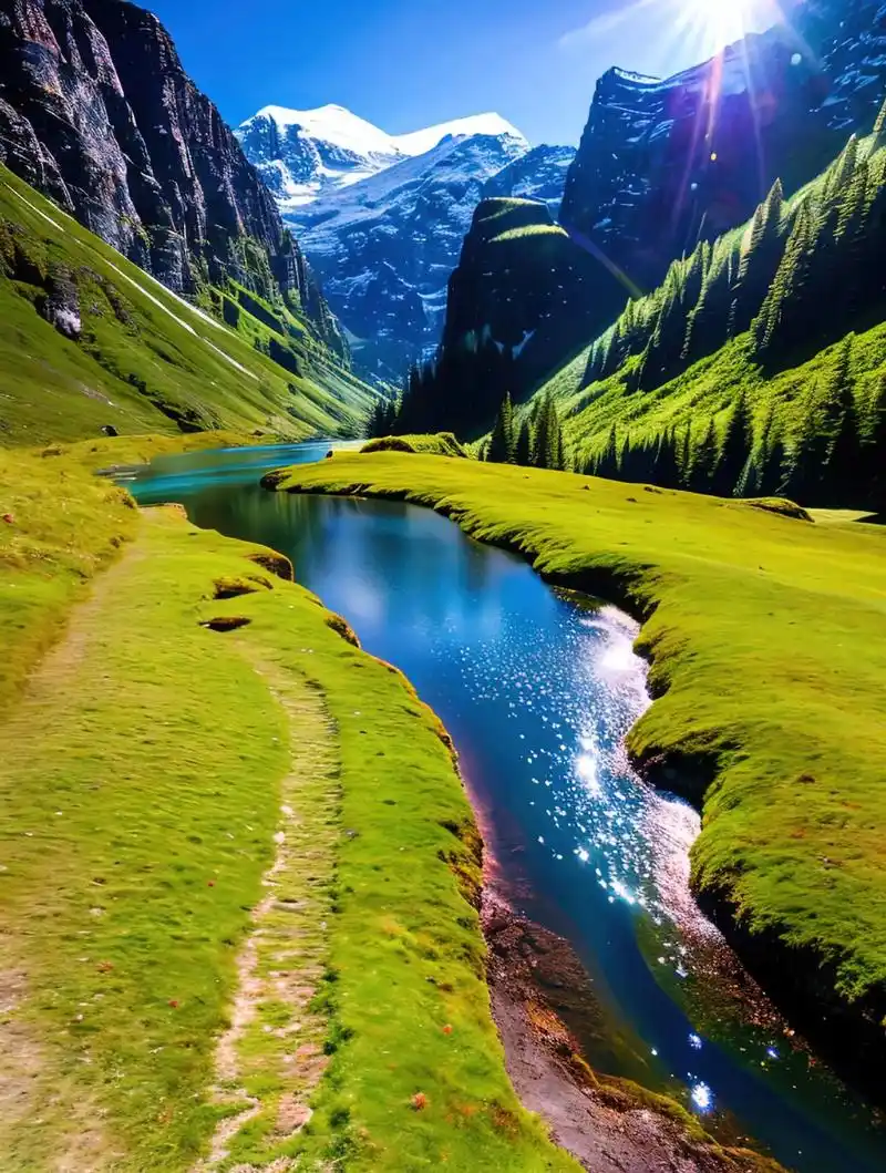 雪峰树林草地湖泊,唯美的景色.#山川美景 #治愈系风景 #唯 - 抖音