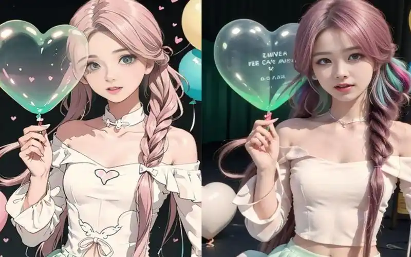 ai绘画,气泡粉色美女,真人转动漫