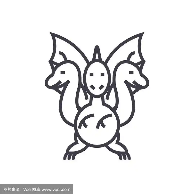 三头龙概念矢量细线图标,符号,标志,插图上孤立的背景