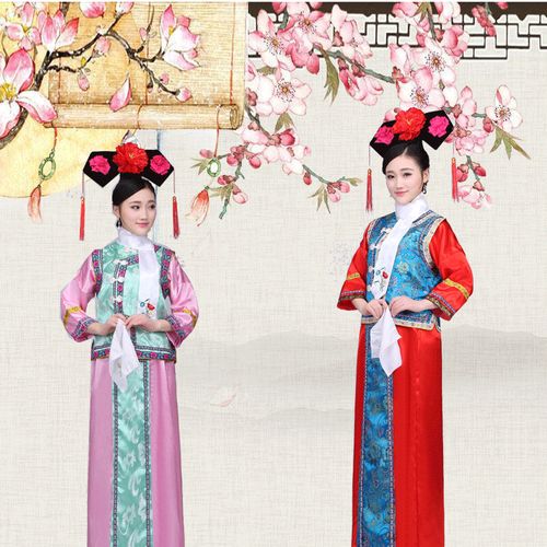 满族旗服宫女后宫甄嬛传反串班服演出服春季 浅绿色 身高(90厘米)衣服