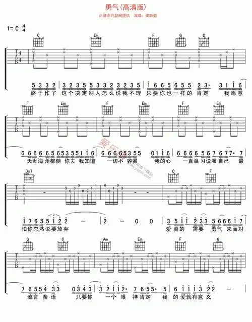 梁静茹梁静茹勇气高清版吉他谱