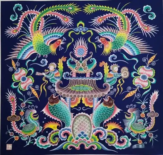 梁德颂苗画二藏湘西苗绣,一针一线之中,学习感受着苗族的文化底蕴.