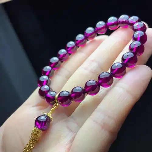 丹利水晶 石榴石单圈手链 巴西紫牙乌石榴石手链