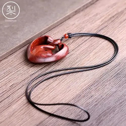 梨香院永结同心吊坠手把印度小叶叶紫檀木情侣木雕