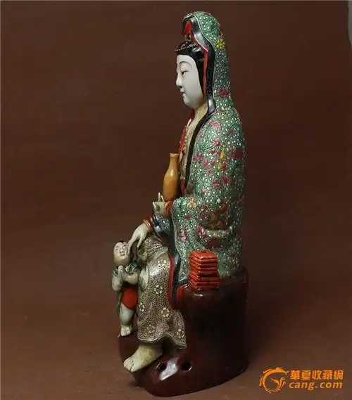 仿古工艺品 瓷器 民国曾龙升粉彩重工观音送子