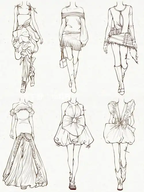 服装设计秀场裙装款式图写生