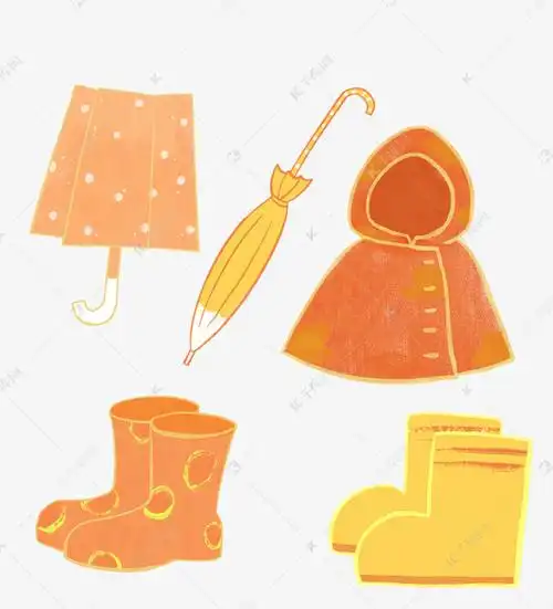 雨靴雨具雨衣简笔画橘色扁平卡通