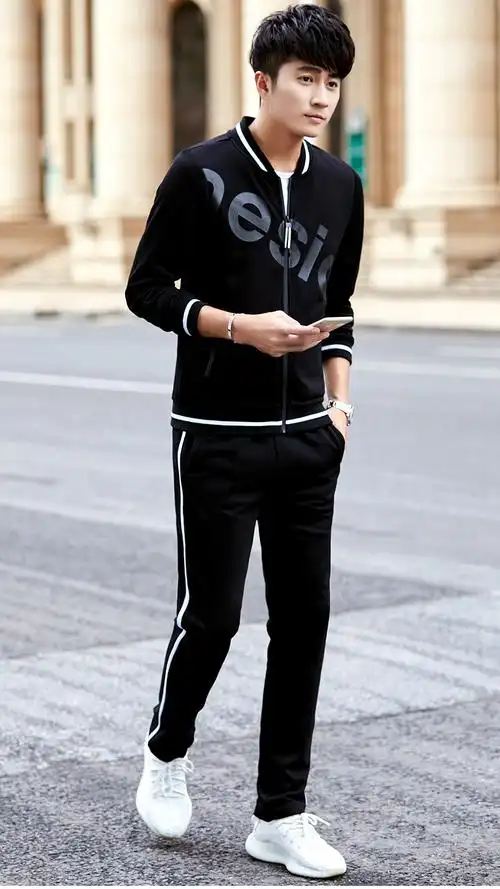 男士套装夏季2017新款韩版潮流春季运动套装男夏休闲套装短袖帅气