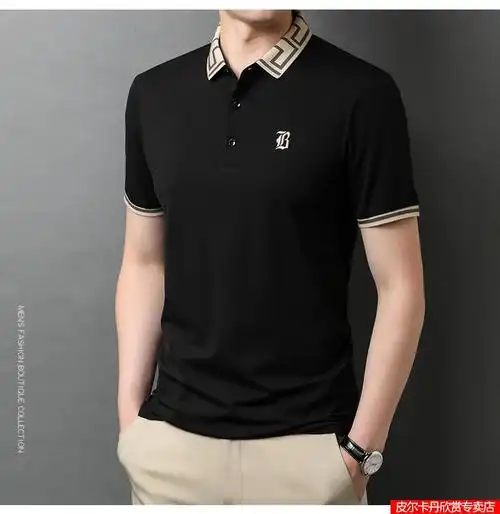 品牌短袖t恤男夏季薄款宽松翻领冰丝棉男士polo潮款半袖上衣服针织