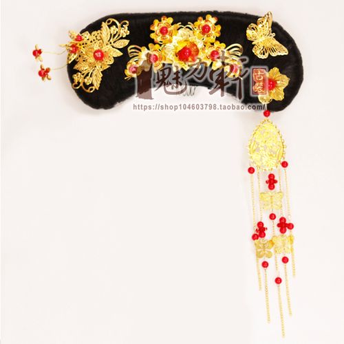 满清格格旗头金钗头饰流苏蝴蝶花皇后旗头古代造型影视剧演出头饰