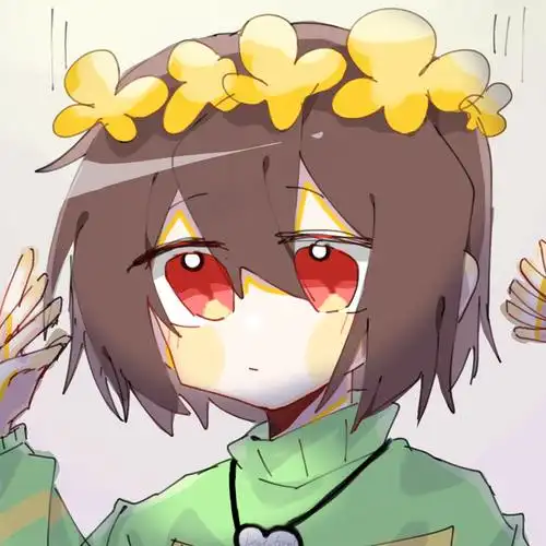 "给,chara,你带上真好看!""谢谢你,asriel.