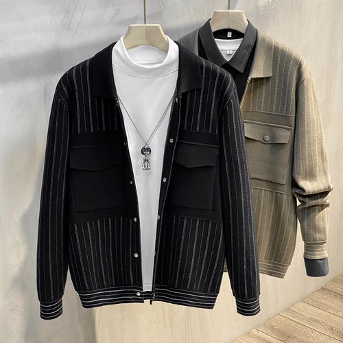 欧洲站2021新款针织衫开衫男毛衣外套潮流上衣春秋针织衫