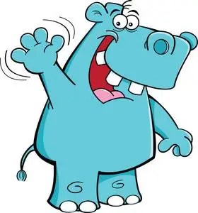 站着微笑有趣的河马挥舞着快乐卡通河马挥舞着可爱的小河马卡通挥舞着