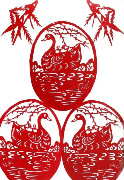 春江水暖鸭先知剪纸图案