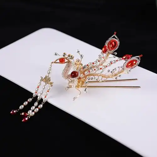 新中式新娘凤冠头饰婚礼发簪秀禾服发饰旗袍古风簪子复古凤凰发冠