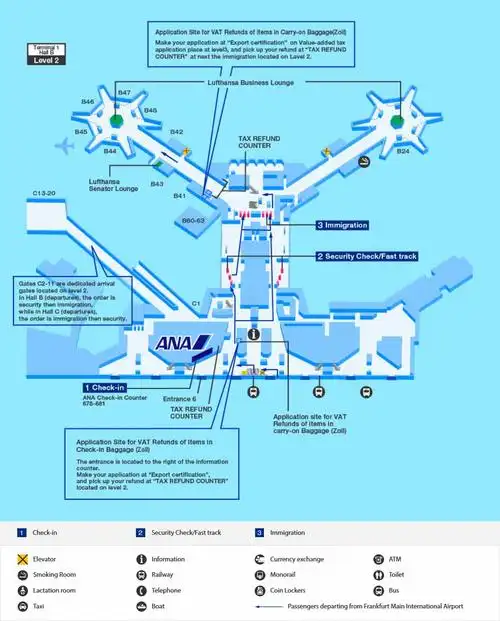法兰克福机场出发航站楼地图