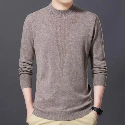 冬季羊毛衫男半高领加厚纯羊毛休闲针织衫中青年男士潮流帅气毛衣
