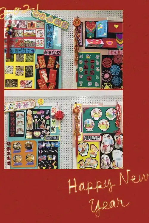 主题墙也创设了关于新年的民俗,文化,让幼儿更加全面了解新年