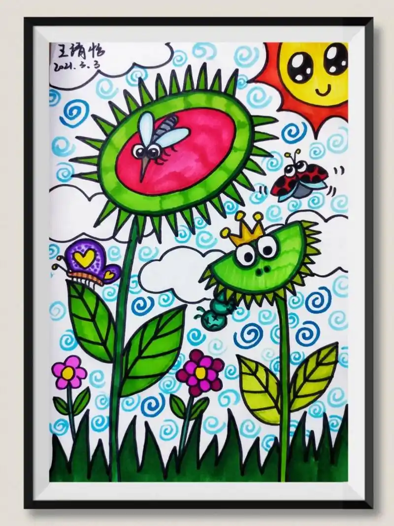 [儿童画]吃虫草 纸类:画纸 材料:铅笔,橡皮,勾线笔,马克笔