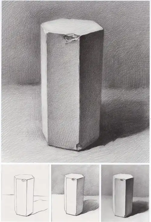 六棱柱高清素描步骤图片,适合素描初学者,美术生临摹.