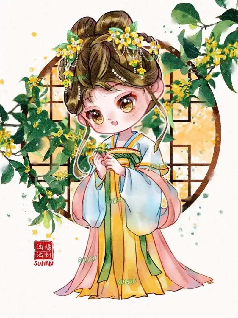 古风q版|十二花神系列之 桂花99 休息日宅家画画真快乐～一边听
