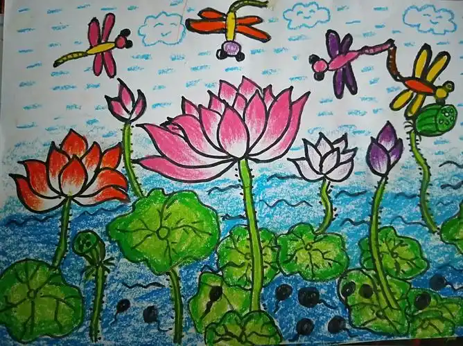 【天一幼儿园】童心童画作品《荷花与蜻蜓》