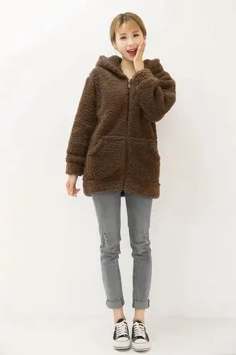 秋冬女加厚珊瑚绒拉链帽衫大帽子羊羔绒毛棉衣连帽卫衣外套上衣