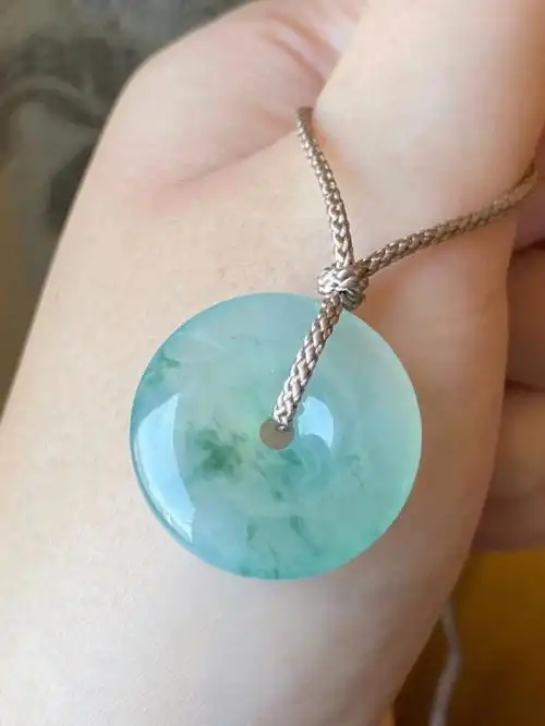 翡翠a货缅甸冰晴蓝飘花平安扣