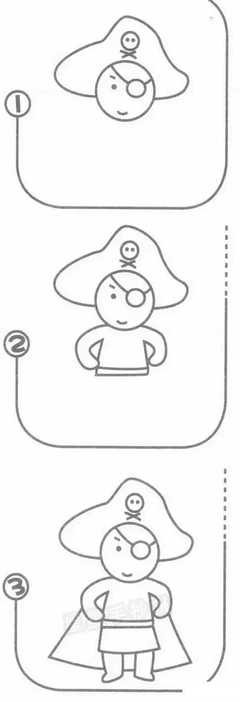 海盗船长可爱简笔画