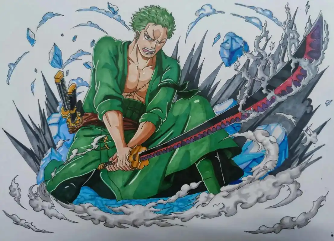 索隆一刀流大震撼#马克笔手绘 #海贼王 #索隆  - 抖音