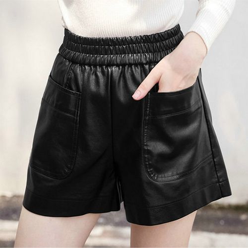 高腰皮短裤女2024春季pu皮裤大码胖mm200斤百搭a字阔腿裤靴裤外穿