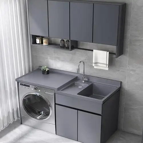 它墅定制太空铝阳台洗衣机柜组合洗衣槽池台带搓板滚筒一体洗衣柜95x