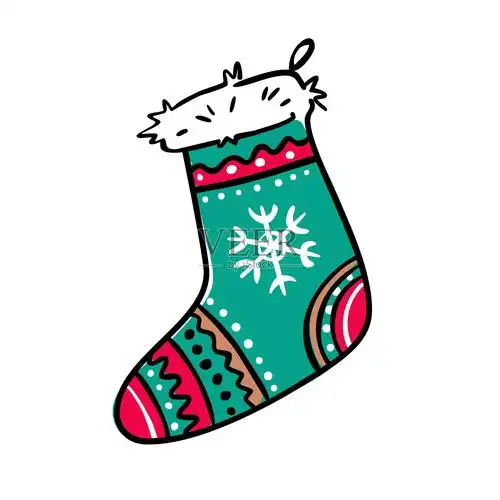 可爱的礼物袜子,绿色和红色的黑色轮廓.