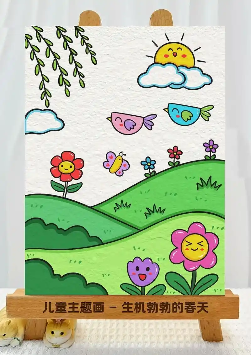 儿童主题画:生机勃勃的春天.春天,是一个万物复苏,春暖花开
