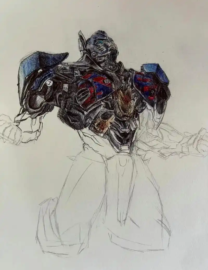 网友纯手画变形金刚"擎天柱"