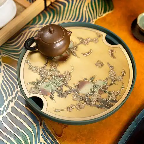 朱炳仁铜 实用多功能茶盘果盘 茶具配件 家居摆件 福寿双全圆盘